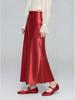 2026 Spring Chinese Style High-Waisted Silky Satin A-Line Maxi Skirt