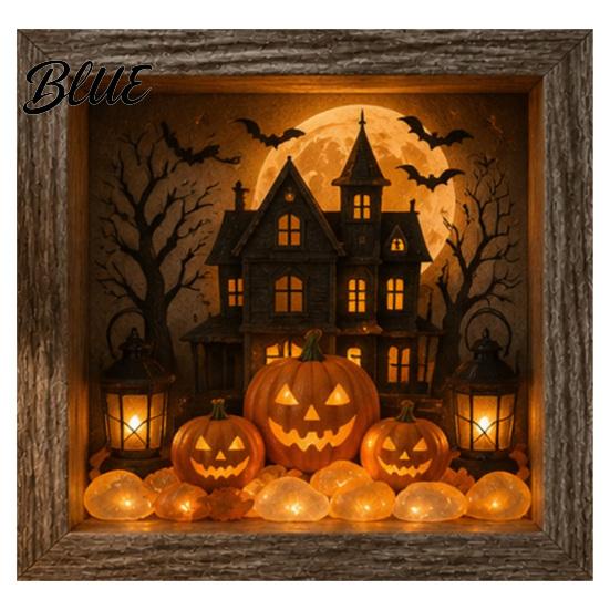 Handmade Halloween Room Decorations DIY Shadow Box Night Light Kit 8.5 Inch Wooden Frame LED Craft Set with Seasonal Mantelpiece Decor Sets Luminous