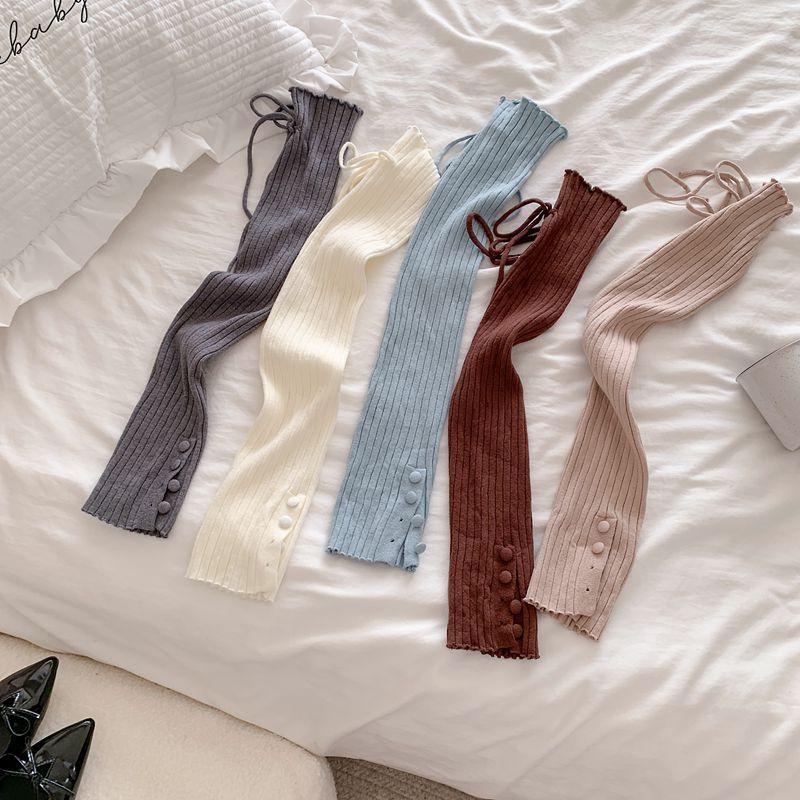 Spring Autumn Straps Bowknot Leg Warmers Knitted Lolita Ruffle Foot Cover Y2k Button Leg Cover Girls Leg Warmers Knee High Socks
