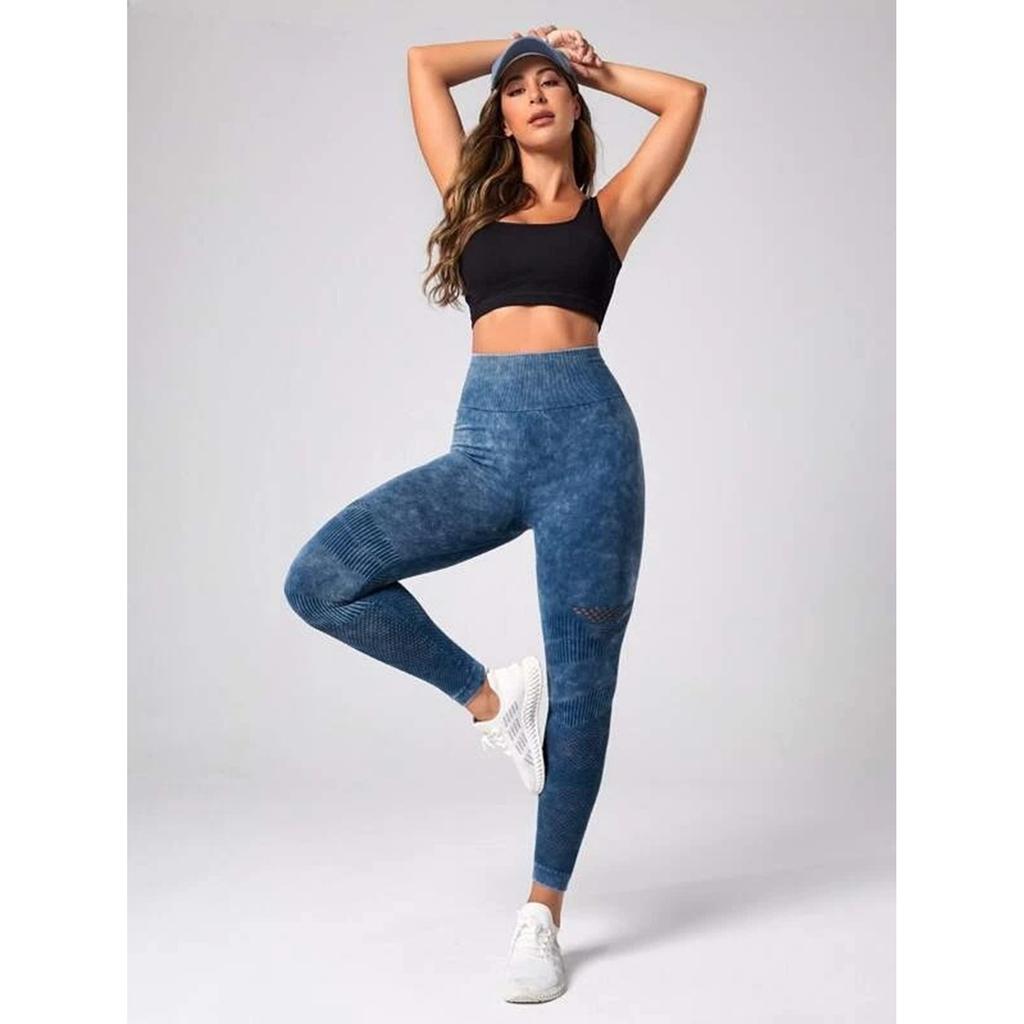 Fitness-Leggings High Waist Yoga-Leggings für Damen Push-Up Formgebend Elastische Sport-Tights S Blau