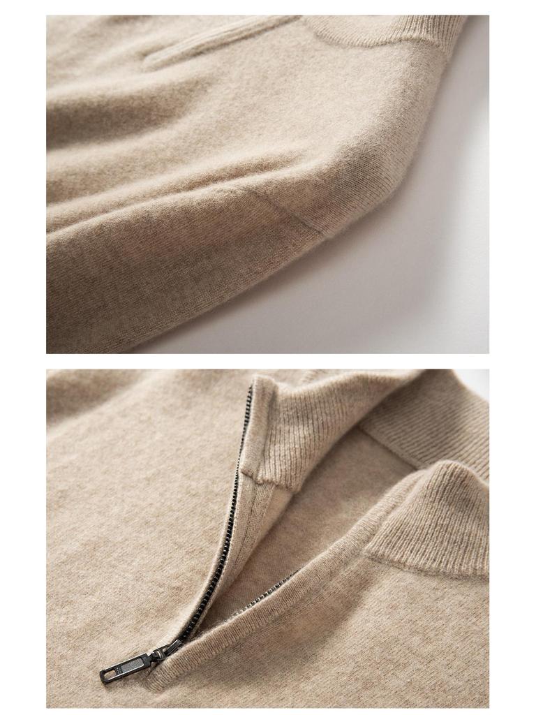 Eleganter Herren-Halbreißverschluss-Kaschmirpullover, einfarbige Strickware mit Stehkragen, Business Casual Pullover