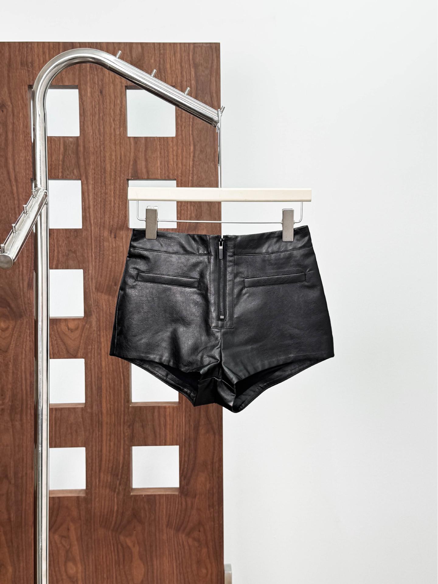 

Jisoo Style Wine Red Lambskin High-Waisted Shorts (2025 Early Autumn) Large чёрный