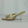 Mode Luxus Goldene High Heels Damen Pantoletten Sandalen Offene Zehen Elegant Stiletto Sommer Schuhe Klassische Schleife Abendparty Damenschuhe