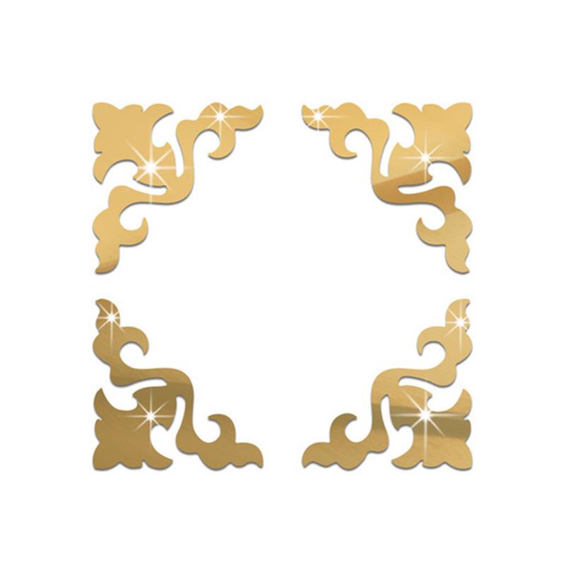 4pcs Corner Mirror Sticker Acrylic 3D Wall Stickers Self-adhesive Cabinet Edge Building Border Living Room Bedroom Home Decor