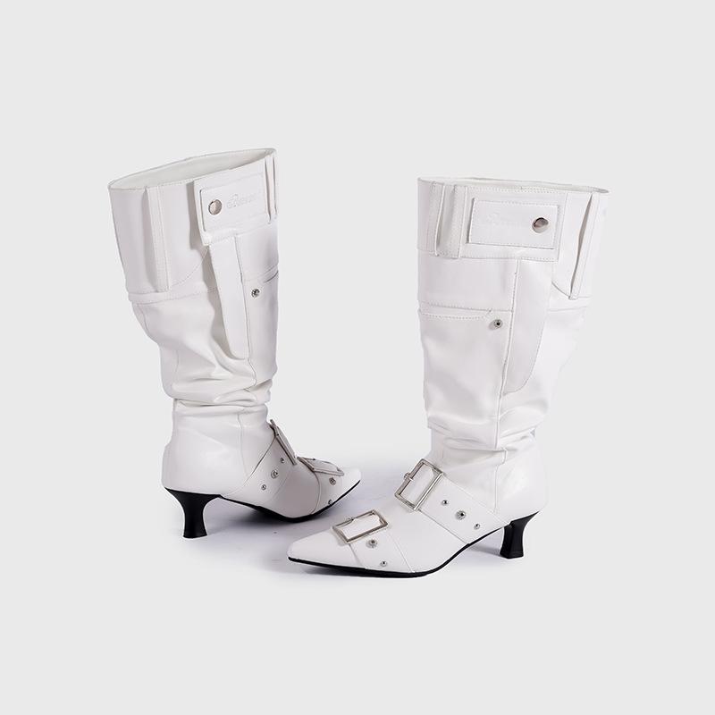 New Heavy Industry Big Tube Circumference Fashionable Stacking Boots Long Boots Pleated Fashion Retro Polished High Knight Boots
