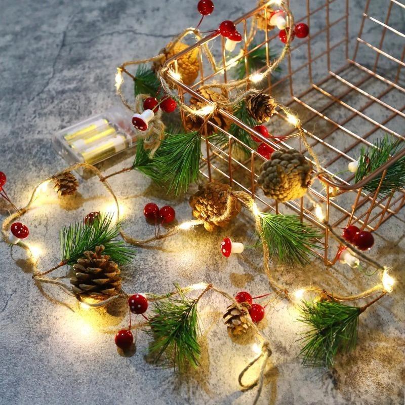 2M/3M Christmas Wreath With Lights Pre-Installed Light Garland Fireplace Garland Christmas Decoration Indoor Outdoor Christmas Home