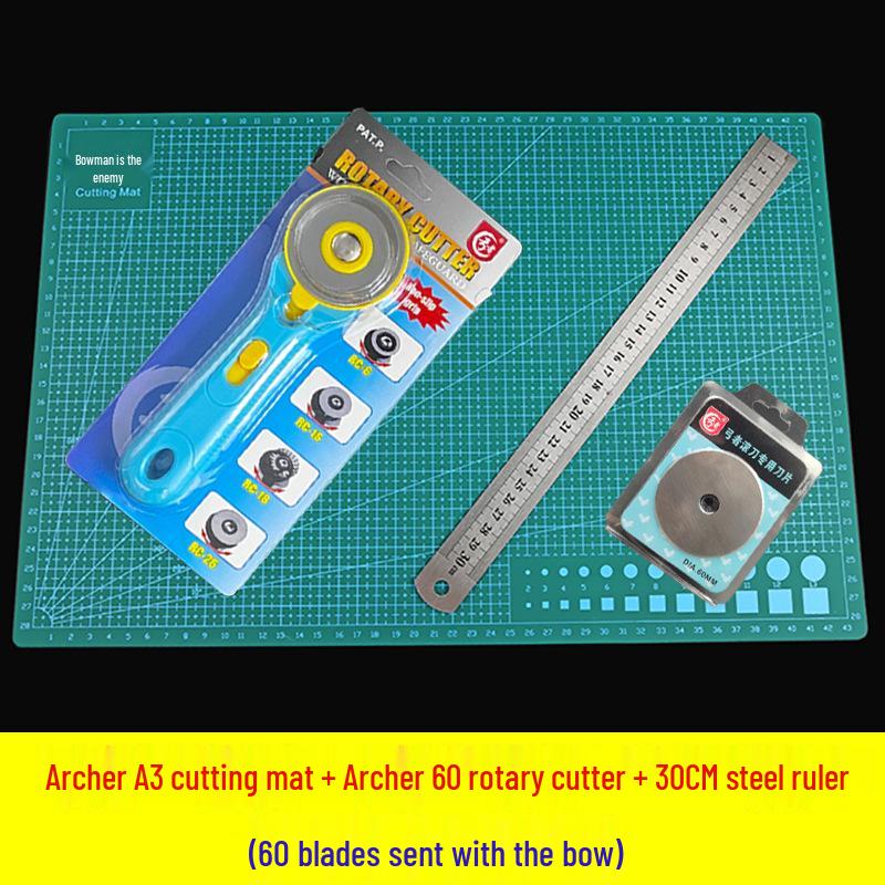 Leather & Rubber Cutting Tool Set: Rotary Cutter, Taper Ruler, Trapezoidal Ruler, and Cutting Mat