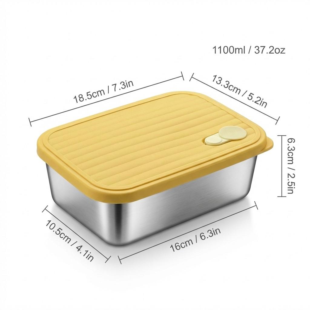 Stackable Fruit,Vegetable,Meat Food Container Durable Sealed 304 Stainless Steel Fresh-keeping Box Refrigerator&Microwave Safe
