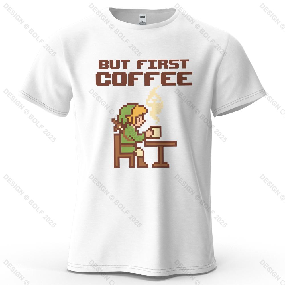 BUT FIRST COFFEE Cozy Printed Men's T-Shirt Oversized Playful Graphic Tees for Women Tops Tees Casual Streetwear