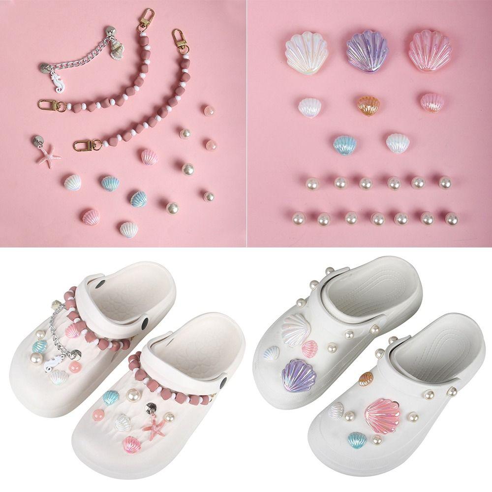 For Croc Shoes Charms Chain Shell Diamond Accessories Set DIY Shoes Buckle Decorations Woman Kids Gifts