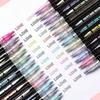Double Line Outline Permanent Marker, 12/24Colors Wave Glitter Marker Set, Self-Contour Metallic Marker Pens for Art