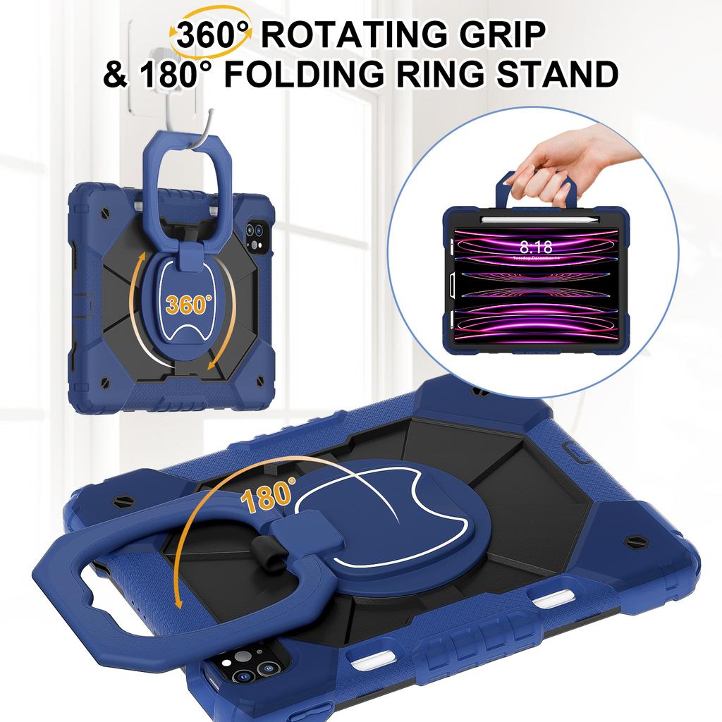 Heavy Duty Case for iPad Pro 11 4th 3th 2th 1th Air 5 4 10.9 Silicone + PC Shockproof Stand Tablet Cover with Shoulder Straps