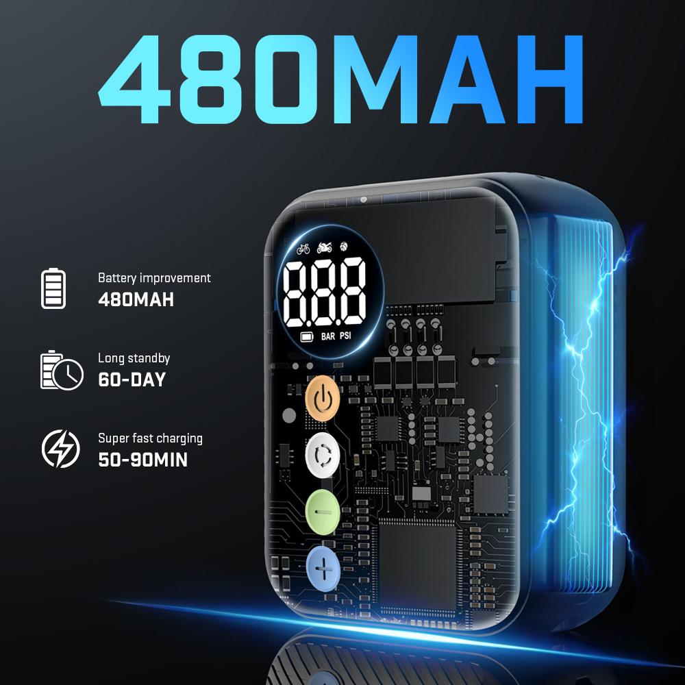Carsun Portable Mini Electric Bike Pump, Wireless Tire Inflator with 150Psi Max Pressure, 480Mah Battery & Digital Display