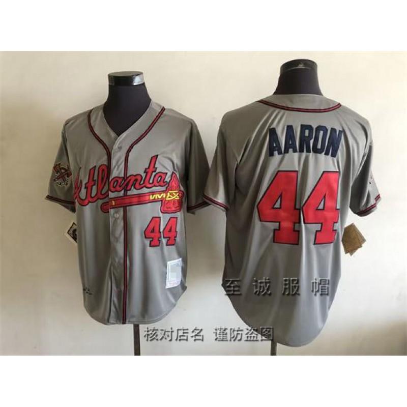 Mens Atlanta Braves Vintage Baseball Jersey 44 Hank Aaron Embroidered Retro MLB Fan Shirt Cotton Blend