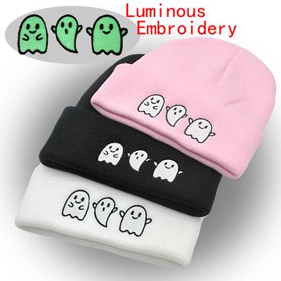 2020Halloween Ghost Beanie Luminous Embroidered Knitted Hats Unisex Ski Outdoor Hat Glow In The Dark