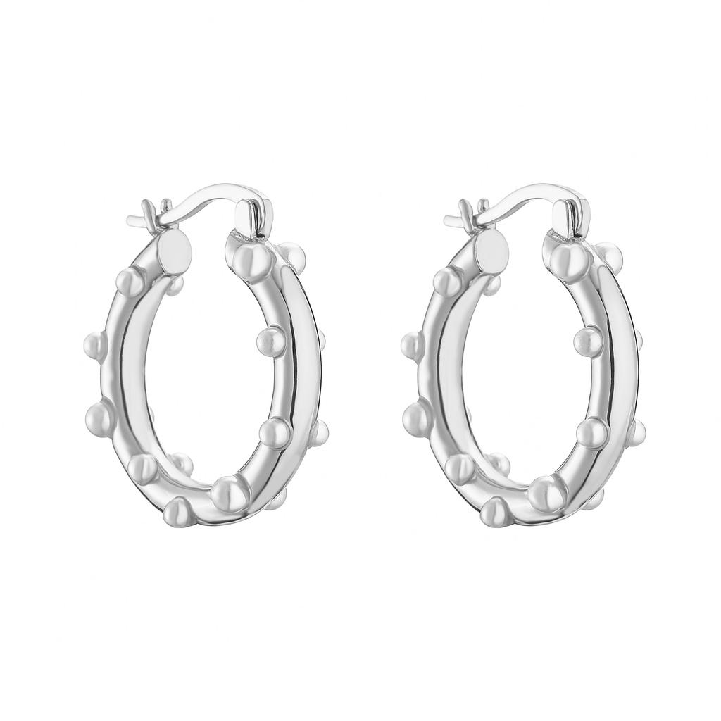 18K Gold Plated Brass Fashion Thick Round Circle Threads Textured Pearl Hoop Earrings for Women High Quality Zircon