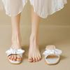 Lightweight Square Toe Flip Flops Summer New Open Toe Bow Thin Strap Soft Sole Non-slip Wear-resistant Flat Slippers