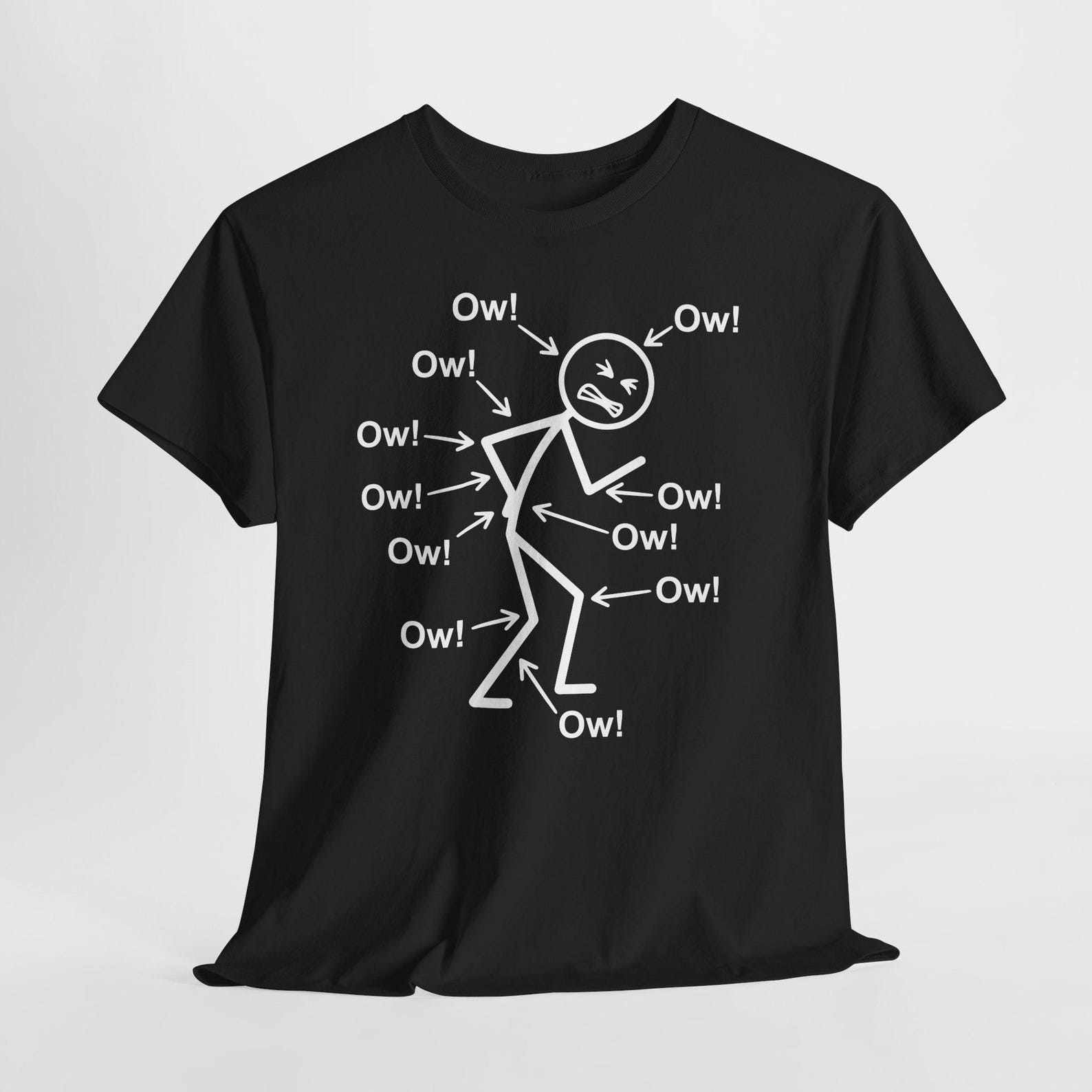 Funny Ow Ow Ow shirt, Ow Ow Ow pain character shirt, Ow Ow Ow Ow Ow Ow Ow hurt character Meme Hurt Everywhere shirt S
