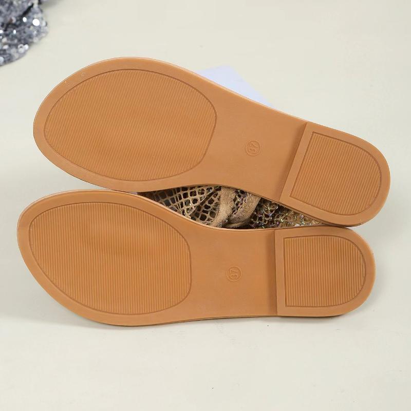 Women's Sandals Summer New Luxury Flip Flops Brand Round Toe Flat Bottom Hollow Short Boots Water Diamond Sexy Elegant Shoes
