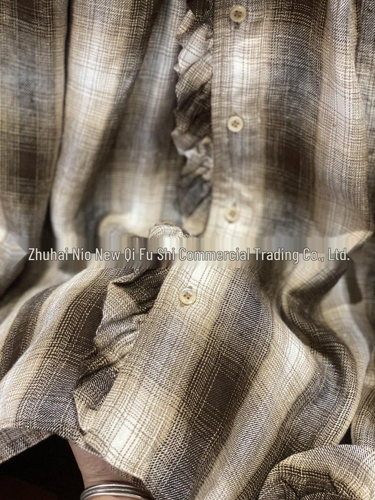 Women's Japanese-Style Coffee Plaid Lace Single-Breasted Shirt - A Little Blue
