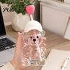 Removable Straw Heads Cute Bear Glass Cup with & Lid, 500/591ml Plastic/Glass Water Bottle for Cold/Hot Drinks, Pattern Coffee Mug Adults, Home Office