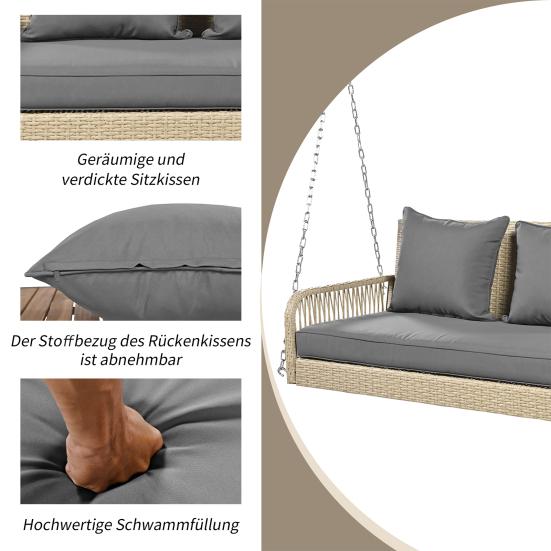 1 Set Garden Hanging Swing Two Seats Elastic Bounce Cushion Heavy Duty Chain Great Load Bearing Rattan