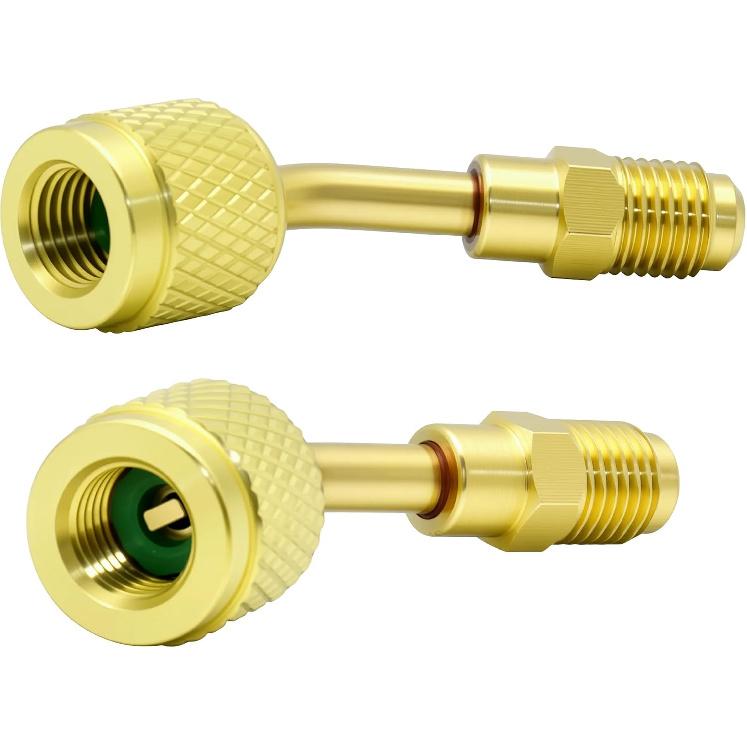 Brass 45° 3Pcs Refrigerant Charging Adapter Fit for R-32/R-454B A2L Tank | 1/4" Left Hand Female To 1/4" Right Hand Male