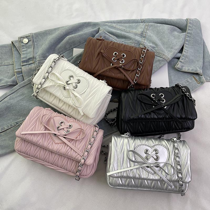 Niche lace-up pleated bag women's new trendy and versatile fashion chain bag single shoulder crossbody small square bag