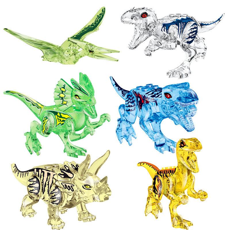 DIY MOC Transparent Building Block Tyrannosaurus Rex Spiny Dragon Triceratops Velociraptor Pterosaur Kids Toy Gift no box