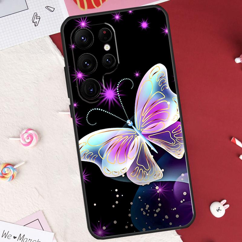 Black Beautiful Butterfly Case For Samsung Galaxy S26 Ultra S23 S22 S21 S20 S24 S25 Ultra S10 Plus S25 FE Cover Shell