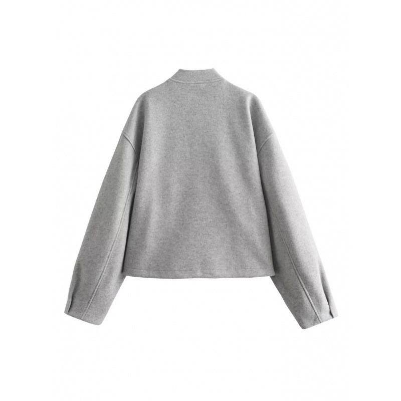 Damska luźna casualowa kurtka w jednolitym kolorze na jesień/zimę 2024 - Styl europejski i amerykański