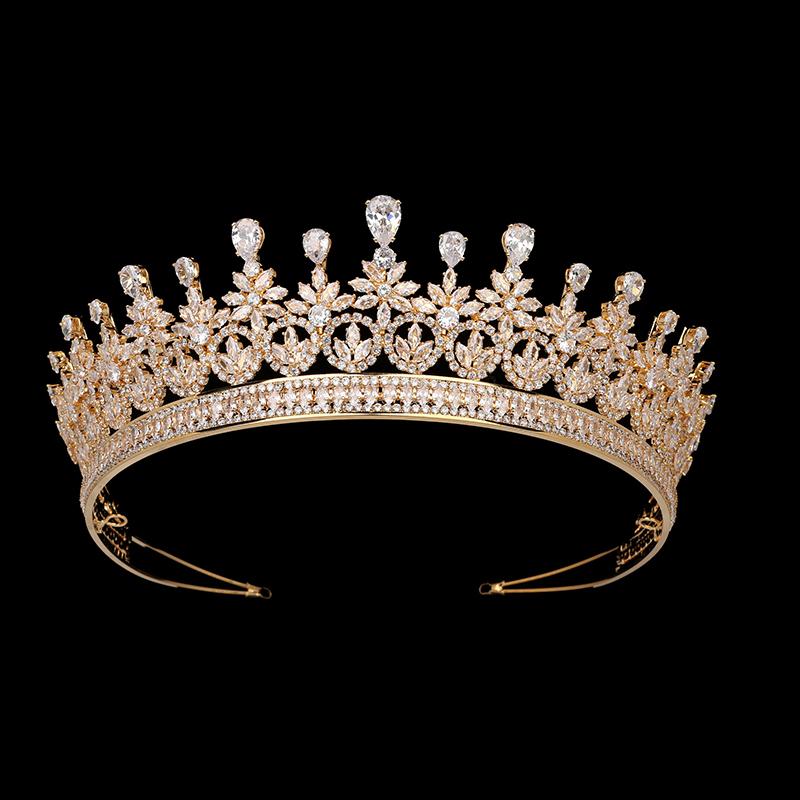 Wedding Copper CZ Crown Miss World Round Crown Bridal Jewelry High Quality Party Tiara Accessories for Women  BC6608