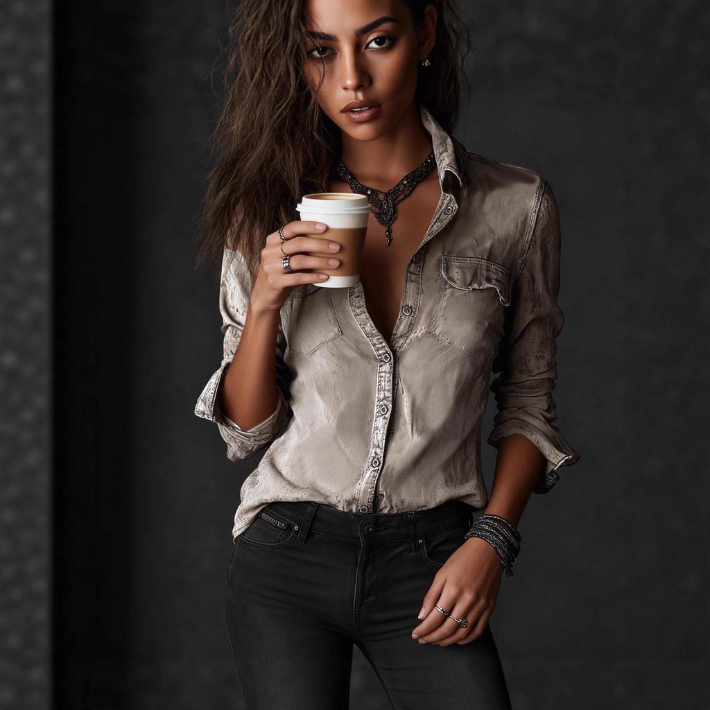 Camicia Retro a Manica Lunga Donna 2025 con Taschino e Design a Revers