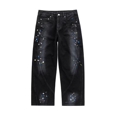Colorful Hand-painted Jeans Men's Scimitar Loose Straight Design Wide-leg Pants