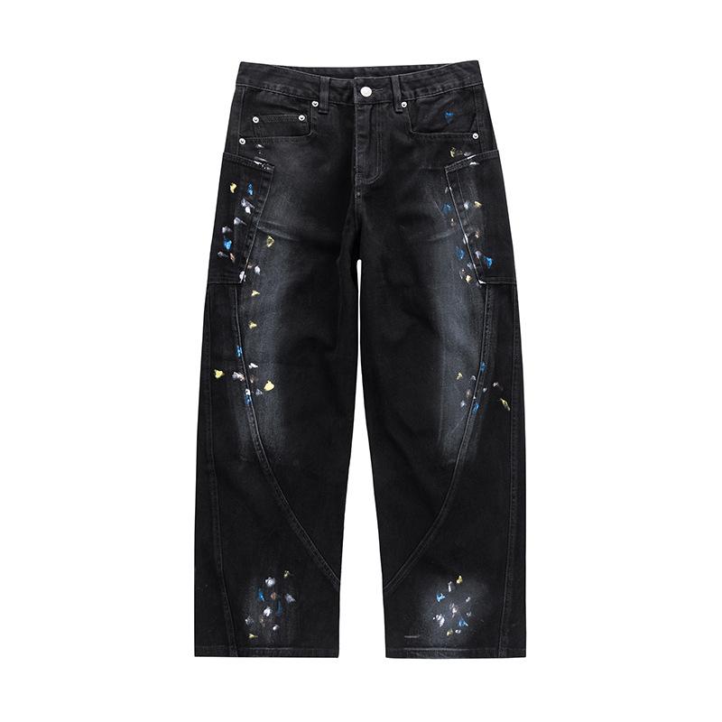 

Красочные джинсы с ручной росписью, мужские джинсы-палаццо прямого кроя 38 чёрный