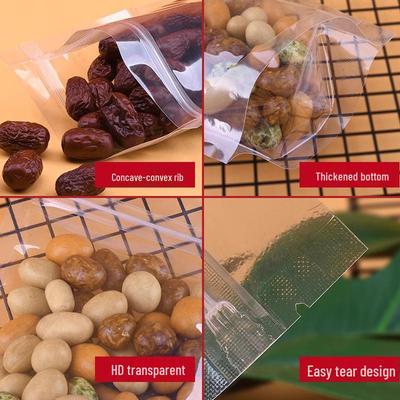 Transparent Thickened Stand-Up Zipper Bag for Food, Frosted and Moisture-Proof, Ideal for Dried Fruit and Snacks.