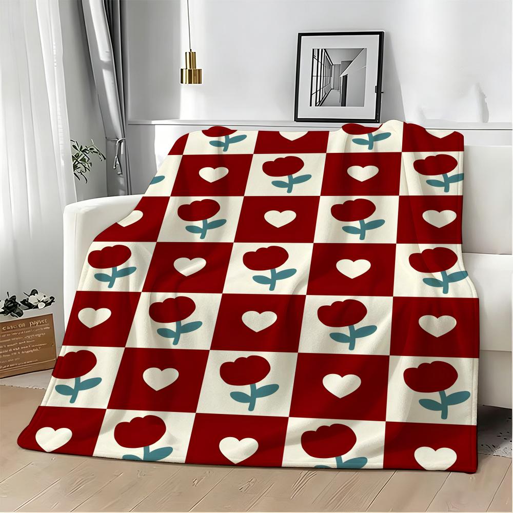 Y2K Heart Check Throw Lightweight 240g Flannel Blanket Soft Skin-friendly for Summer Cooling