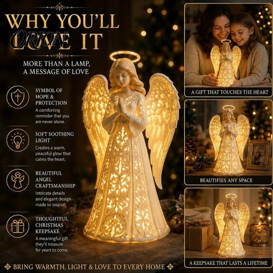 Prayer Angel Statue Decoration Guardian Figurine with Warm LED Light for Christmas Decor, Praying Inspirational Gifts Women Tabletop Night Lamp