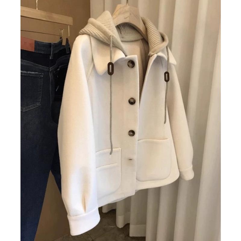 

Осенне-зимнее шерстяное пальто с капюшоном и верхним вязаным узором, женское свободное пальто 4XL