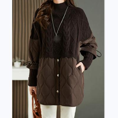 Winter Übergroße Pullover Damen Patchwork Gesteppter Mantel, Pullover, Gestrickter Rollkragen, Zweiteiliger Faux Lockerer Pullover