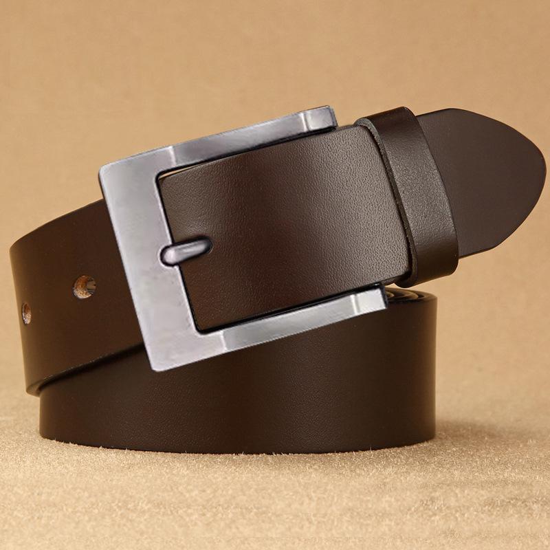 Men's Retro Genuine Leather Belt - Pin Buckle Cowhide Waist Belt for Business and Casual Wear, Suitable for Middle-Aged and Young Men.