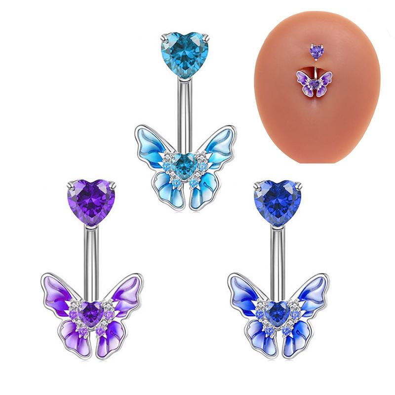 Fashion Heart Zircon Belly Button Rings Butterfly Flower Navel Ring For Women Navel Piercing Barbell Body Piercing Jewelry