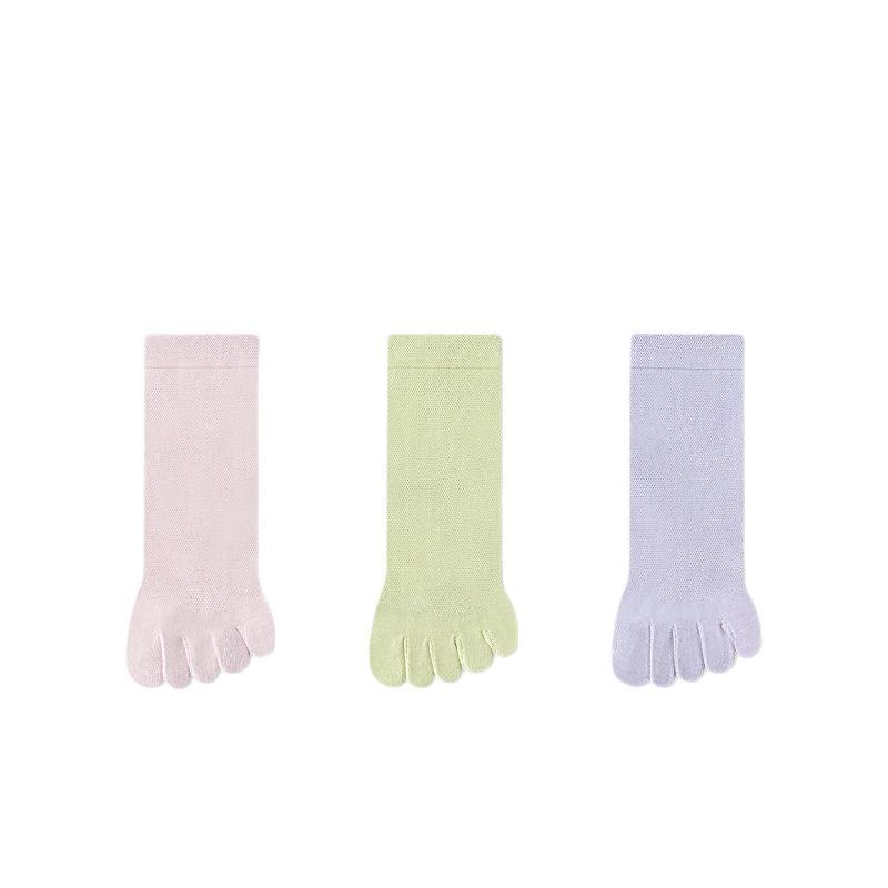 Female Summer Thin Style Sweat Absorbing Breathable Mesh Tube Five Finger Cotton Socks