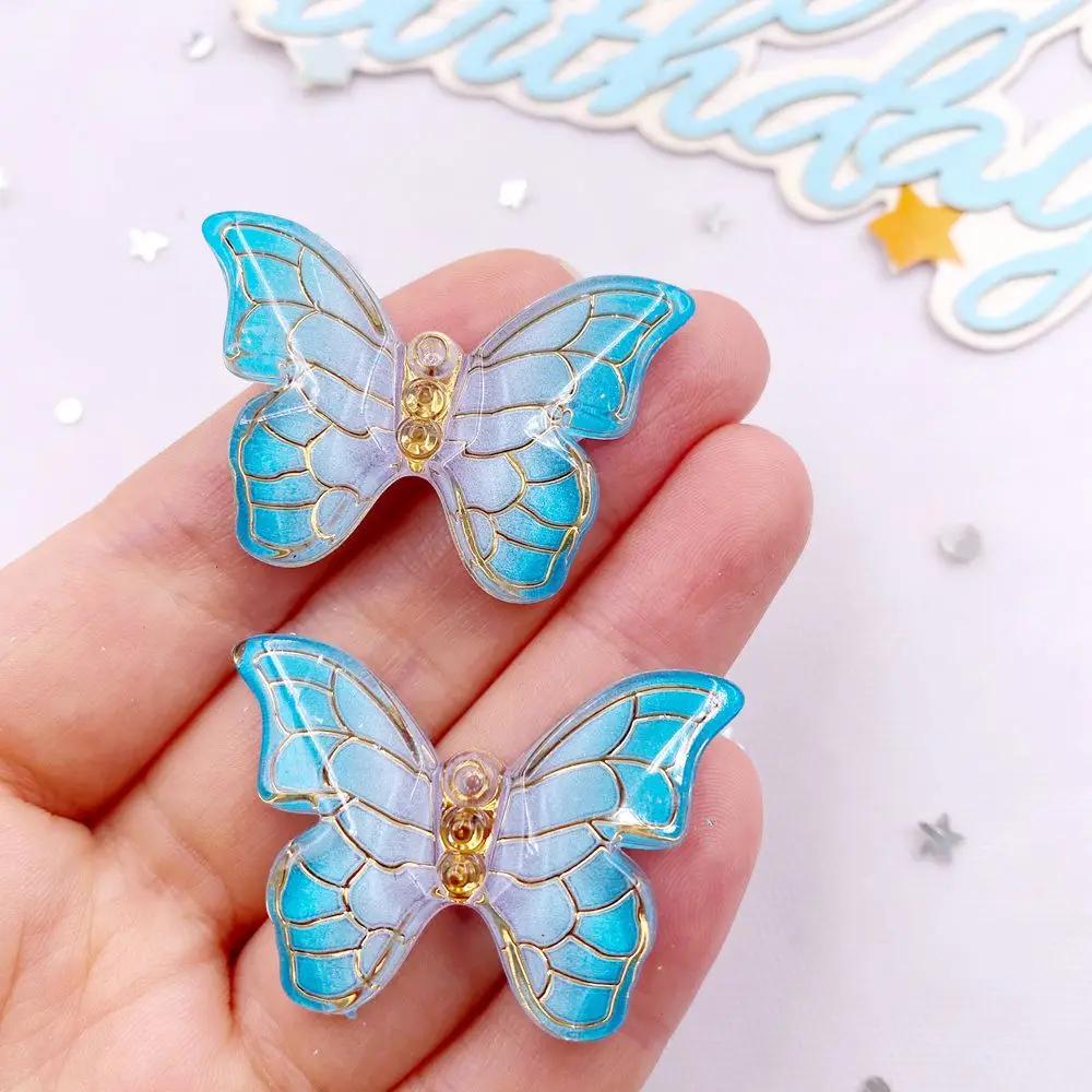 10pcs Shiny Cute Gradient Colorful Butterfly Figurine Flatback Rhinestone 1 Hole Bead DIY Wedding Decor Scrapbook Jewelry Crafts