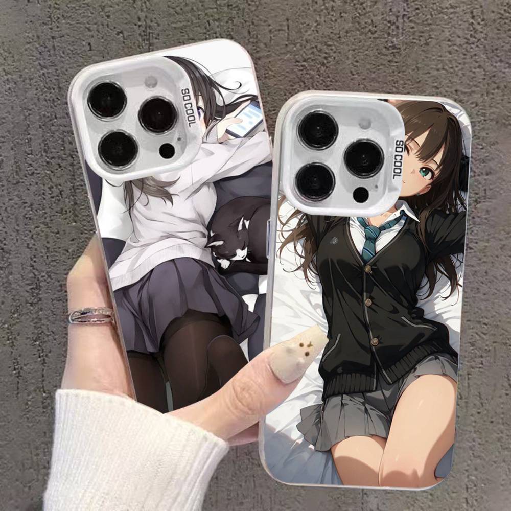 Cute Cartoon Japanese Anime Girl Colored Silver Frosted For iPhone Phone Case 17 16 15 14 13 12 11 Pro Max XR Plus Shockproof