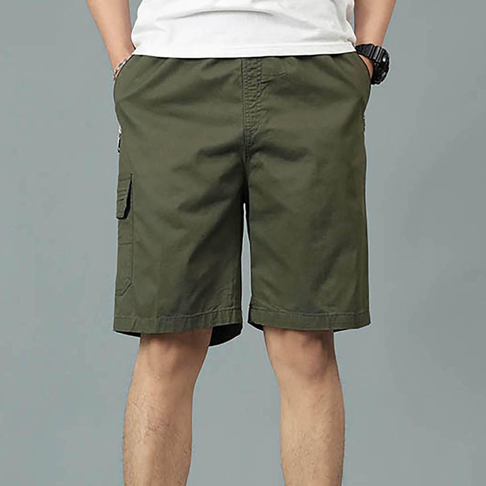 

Мужские летние шорты-карго, свободные хлопковые однотонные брюки с пятью карманами, повседневные брюки на молнии с несколькими карманами L армия зеленый