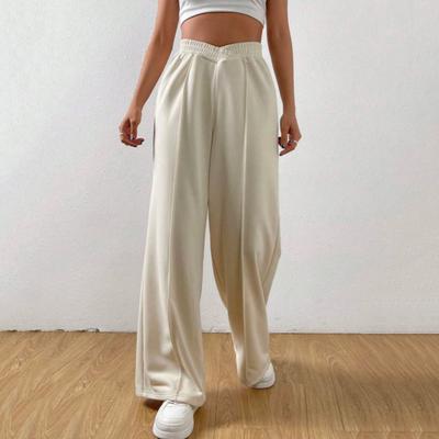 Damesbroek V-vormige elastische hoge taille rechte wijde pijp lange broek effen kleur losse pasvorm joggingbroek