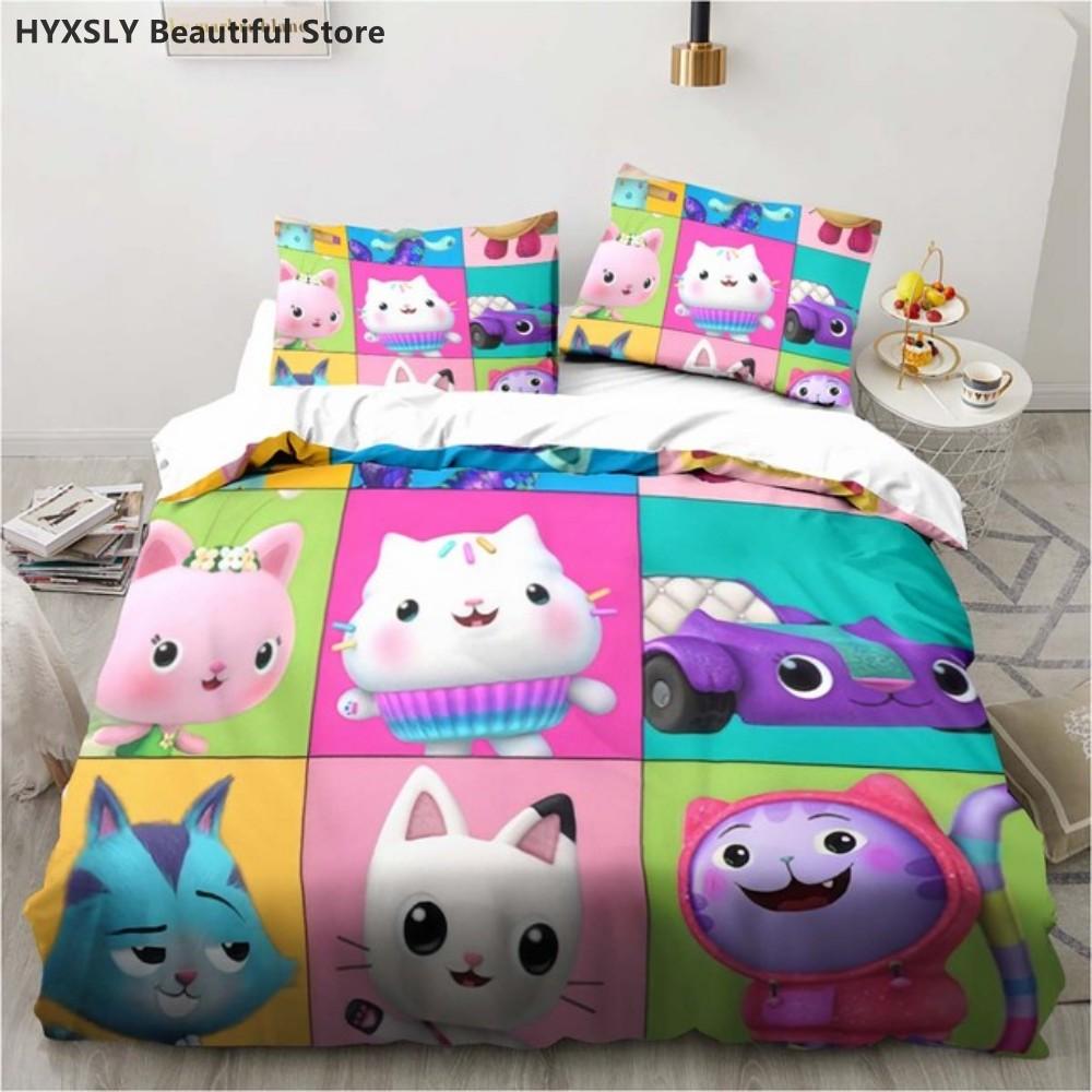 Gabby's Dollhouse 3D Bedding Set Cartoon Duvet Cover Pillowcases Quilt Cover For Girls Home Decor Gift Twin King Queen Polyester