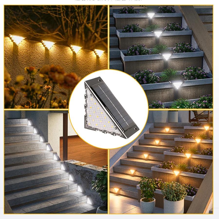 Solar Garden Step LED Lamp Warm White Triangle Light Outdoor Environmentally Friendly Lantern Garden Deck Path Decor Lighting