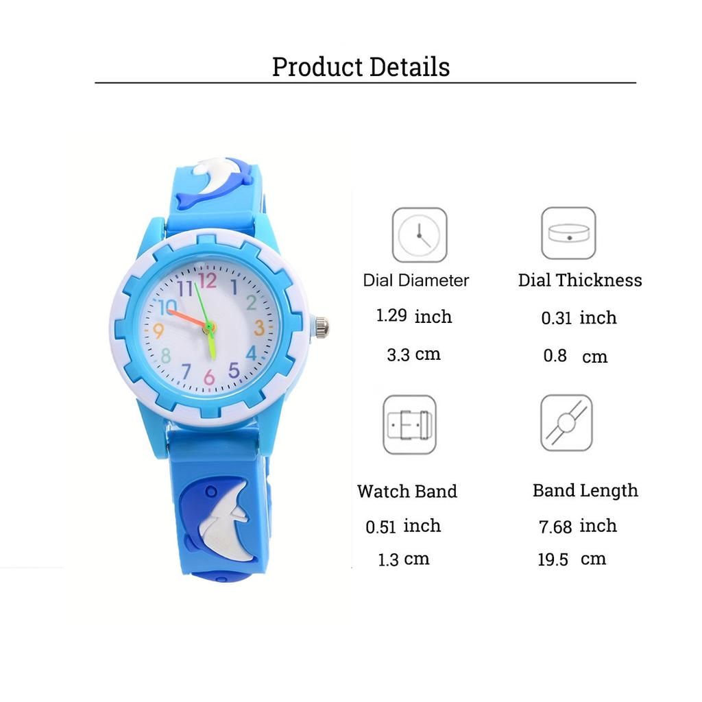 Cute Dolphin Silicone Watch Strap with Colorful Hands and Markers for Children, Suitable for Daily Wear and Christmas Gifts